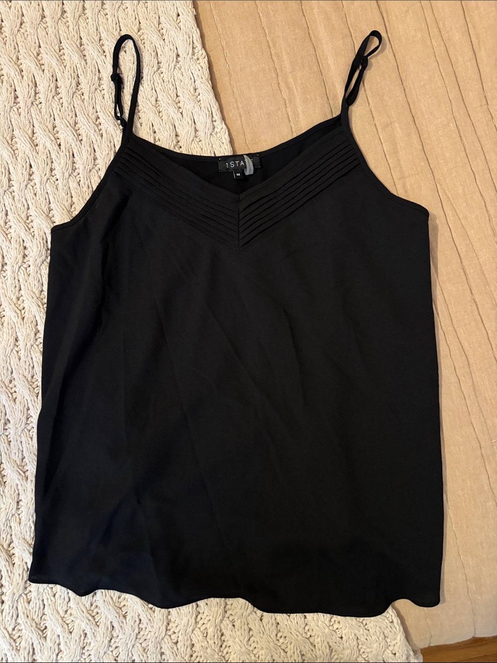 1. State Black V-Neck Pleated Camisole Blouse